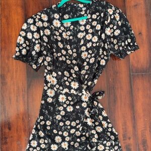 Floral Black Wrap Dress